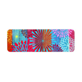 Pretty Bold Colorful Flower Bursts on Wide Stripes Labels