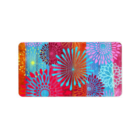 Pretty Bold Colorful Flower Bursts on Wide Stripes Personalized Address Label