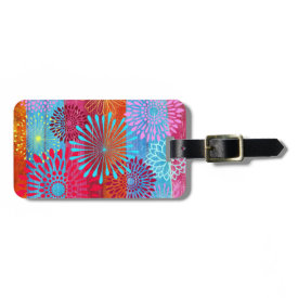 Pretty Bold Colorful Flower Bursts on Wide Stripes Tag For Luggage