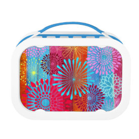 Pretty Bold Colorful Flower Bursts on Wide Stripes Lunch Box