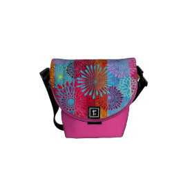 Pretty Bold Colorful Flower Bursts on Wide Stripes Courier Bags