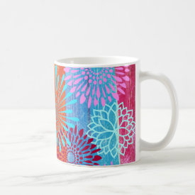 Pretty Bold Colorful Flower Bursts on Wide Stripes Mugs