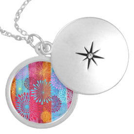 Pretty Bold Colorful Flower Bursts on Wide Stripes Personalized Necklace