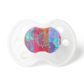 Pretty Bold Colorful Flower Bursts on Wide Stripes Baby Pacifier