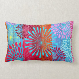 Pretty Bold Colorful Flower Bursts on Wide Stripes Pillow