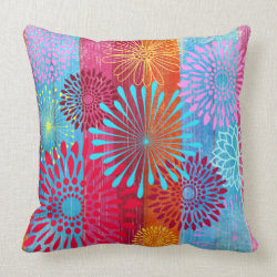 Pretty Bold Colorful Flower Bursts on Wide Stripes Pillows