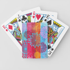 Pretty Bold Colorful Flower Bursts on Wide Stripes Deck Of Cards