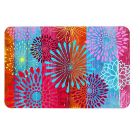 Pretty Bold Colorful Flower Bursts on Wide Stripes Magnets