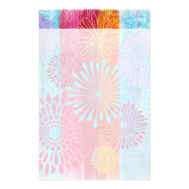 Pretty Bold Colorful Flower Bursts on Wide Stripes Customized Stationery