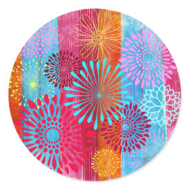 Pretty Bold Colorful Flower Bursts on Wide Stripes Sticker