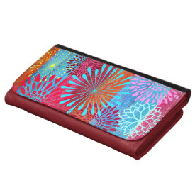 Pretty Bold Colorful Flower Bursts on Wide Stripes Wallets