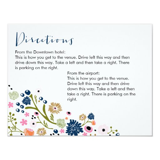 Pretty Bouquet Floral Directions Info Card Navy Custom Invites