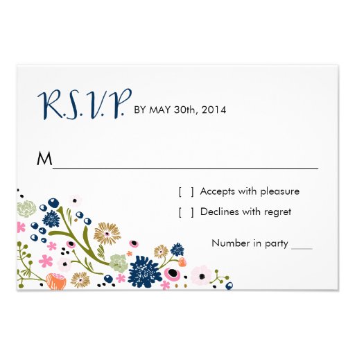 Pretty Bouquet Floral | R S V P Reply Card Navy