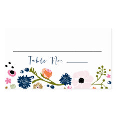 Pretty Bouquet Floral Wedding Table No. Card Navy Business Card