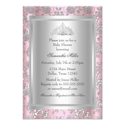 Pretty Bow & Tiara Princess Baby Shower Invitation Personalized Announcement