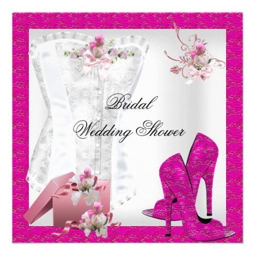 Pretty Bridal Shower White Pink Corset High Heels Invitations