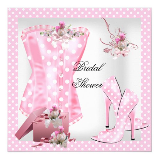 Pretty Bridal Shower White Pink Corset Polka Dots Announcement