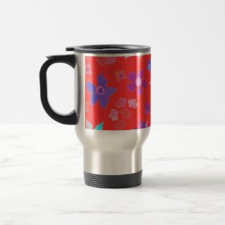 Pretty Bright Red Flower-Power Travel Mug
