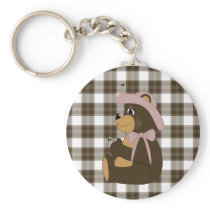 Pretty Brown Bear Brown Plaid Keychain keychains