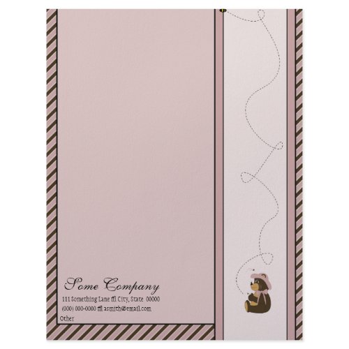 Pretty Brown Bear With Bees Diagonal Stripes Letterhead