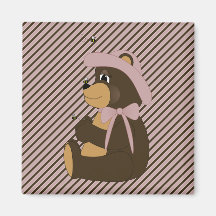 Pretty Brown Bear Diagonal Stripes Magnet