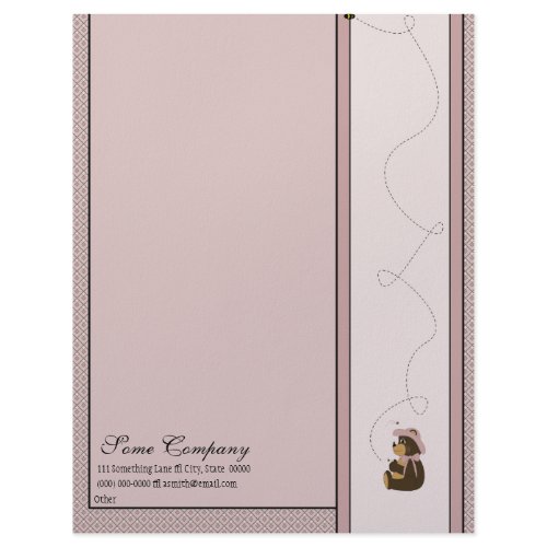 Pretty Brown Bear With Bees Diamonds Letterhead