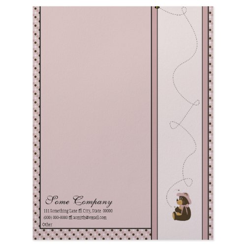 Pretty Brown Bear With Bees Dots Letterhead