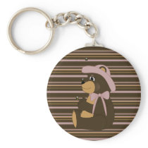 Pretty Brown Bear Horizontal Stripes Keychain keychains