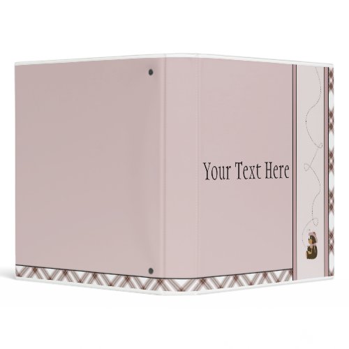 Pretty Brown Bear With Bees Pink Plaid Binder