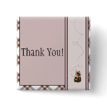 Pretty Brown Bear Pink Plaid Customizable Button buttons