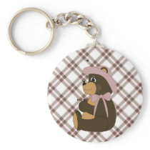 Pretty Brown Bear Pink Plaid Keychain keychains
