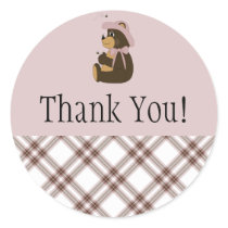 Pretty Brown Bear Pink Plaid Thank You Sticker stickers