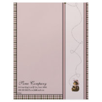 Pretty Brown Bear Rose Plaid Letterhead letterhead