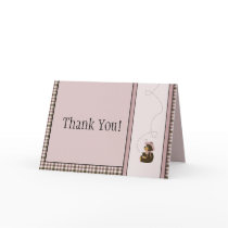 Pretty Brown Bear Rose Plaid Thank You Card