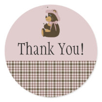 Pretty Brown Bear Rose Plaid Thank You Sticker stickers