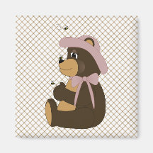 Pretty Brown Bear Tan Plaid Magnet