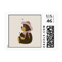 Pretty Brown Bear Tan Plaid Stamps stamps
