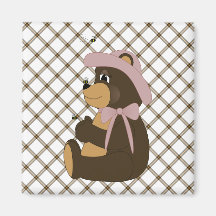 Pretty Brown Bear Toffee Plaid Magnet