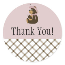 Pretty Brown Bear Toffee Plaid Thank You Sticker stickers