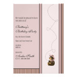 Pretty Brown Bear Vertical Stripes Invitation