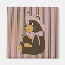 Pretty Brown Bear Vertical Stripes Magnet