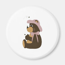 Pretty Brown Bear With Bees Fridge Magnets