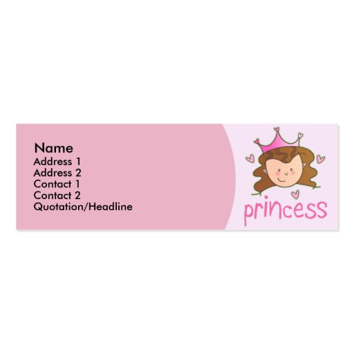 Pretty Brunette Princess Skinny Profile Cards Business Card Template (front side)