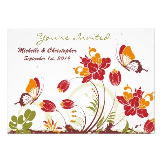 Pretty Butterflies and Flowers Wedding Invitation