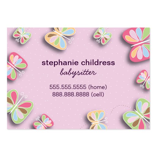 Pretty Butterflies Flutter By Babysitting Business Business Card (back side)