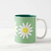 Pretty cartoon daisies white & green two tone mug