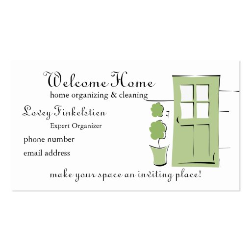 Pretty Celery Green Door Business Cards (front side)