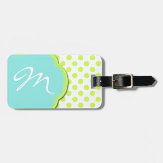 Pretty Chartreuse & Aqua Monogram Luggage Tag