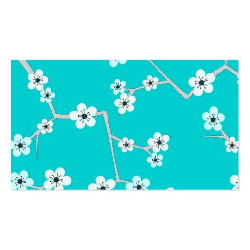 Pretty Cherry Blossoms - Turquoise Blue Business Card Templates (back side)