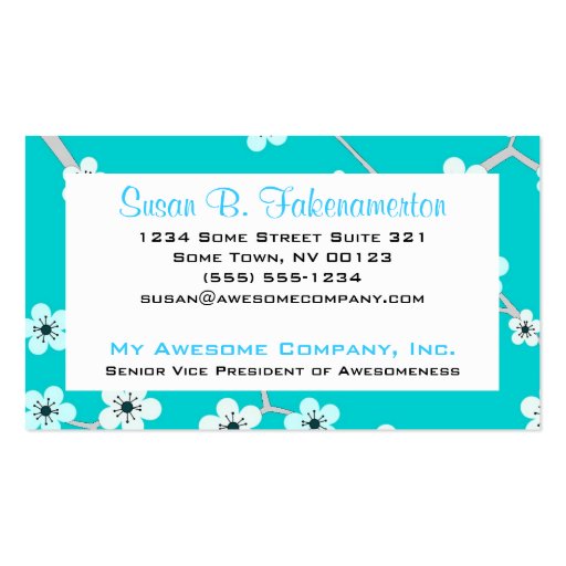 Pretty Cherry Blossoms - Turquoise Blue Business Card Templates